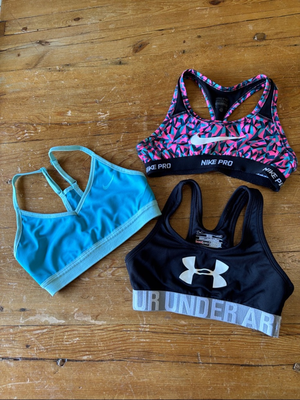 Nike Kids Pink/Black/Blue Sports Bra Trio